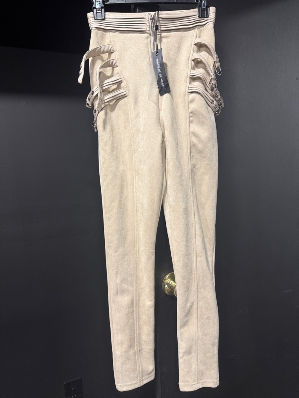 Maniere De Voir Beige Suede-Texture Tailored Trousers